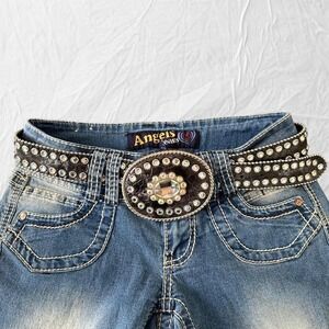 Studded western leather rhinestone belt